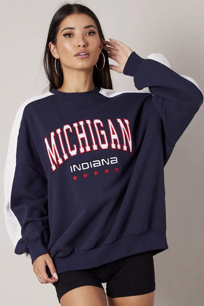 Blue Graphic Sweater Oversized sold by Ally Fashion