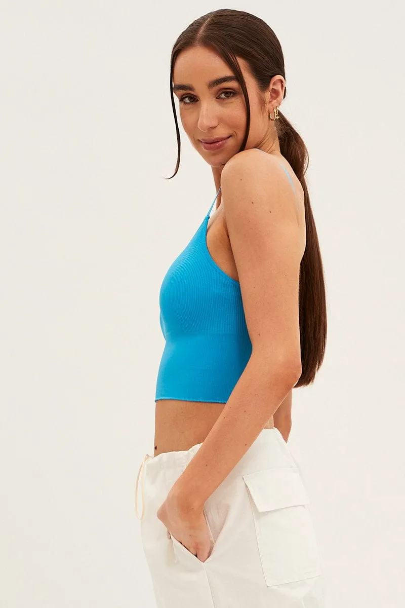 Blue Crop Singlet Top Seamless sold by Ally Fashion product image thumbnail 4