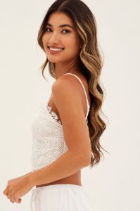 White Crop Top Sleeveless Sweetheart Neckline Cami Lace sold by Ally Fashion