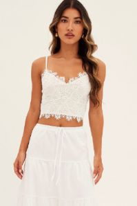 White Crop Top Sleeveless Sweetheart Neckline Cami Lace sold by Ally Fashion