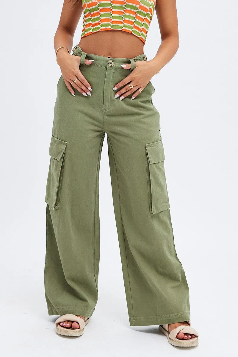 Green Wide Leg Pants Cargo Pockets sold by Ally Fashion