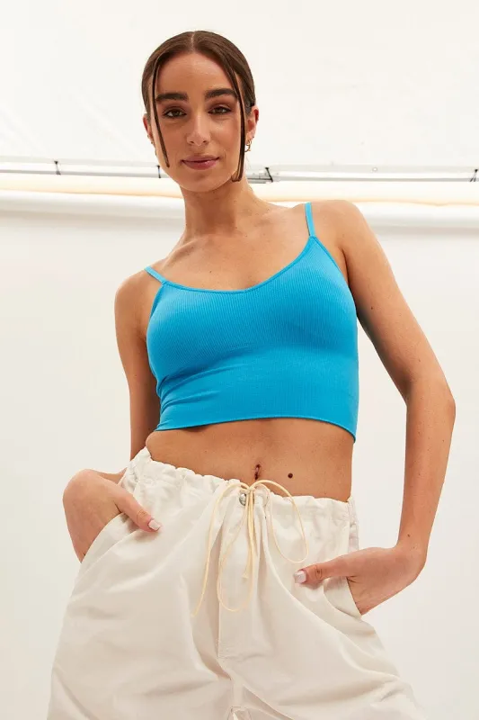 Blue Crop Singlet Top Seamless sold by Ally Fashion