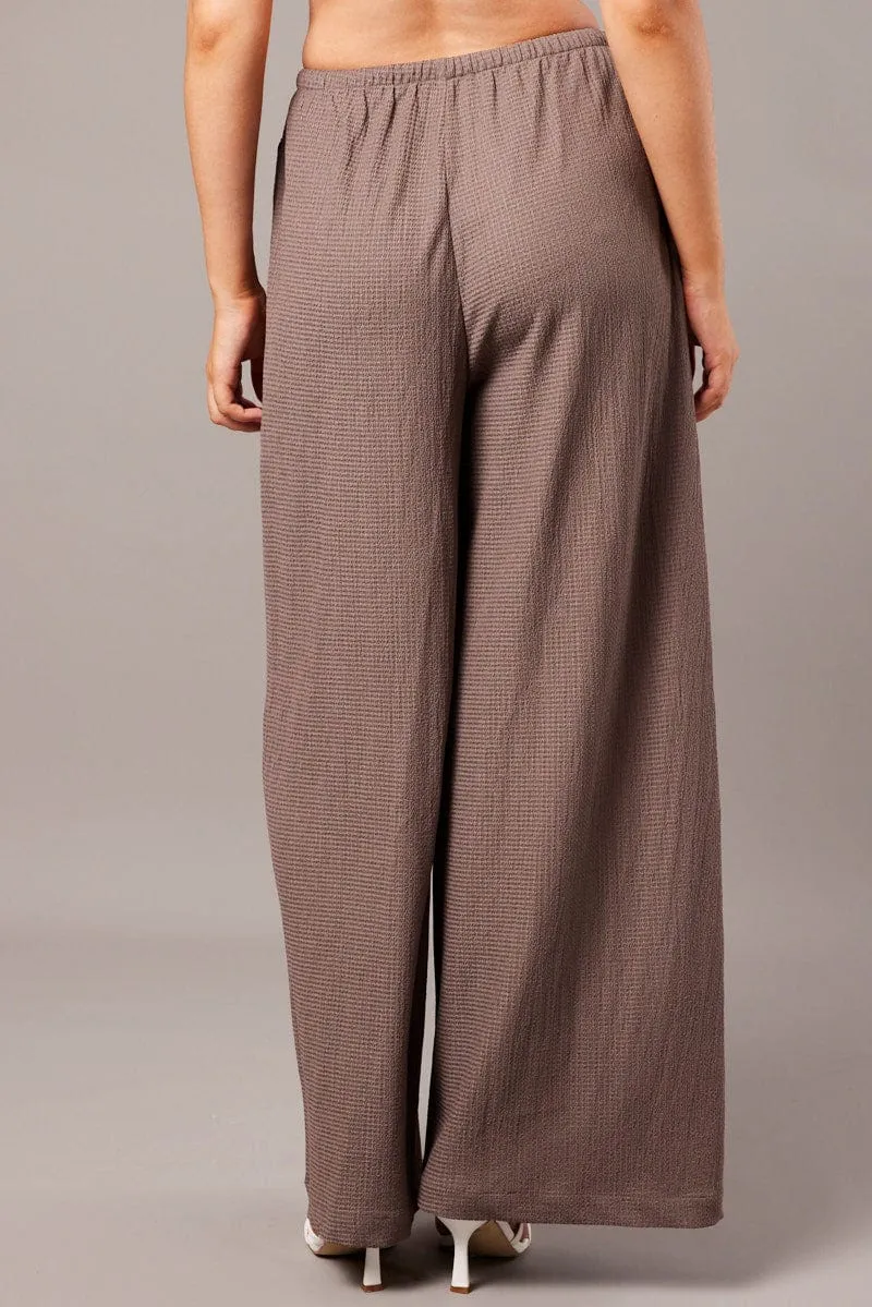 Brown Wide Leg Pants High Rise Textured Fabric sold by Ally Fashion product image thumbnail 5
