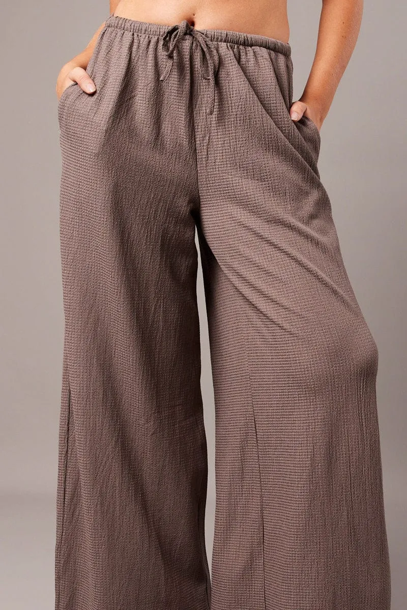 Brown Wide Leg Pants High Rise Textured Fabric sold by Ally Fashion product image thumbnail 3
