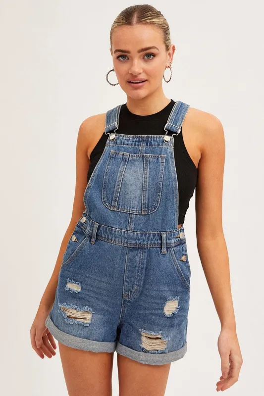 Blue Denim Overall Shorts sold by Ally Fashion