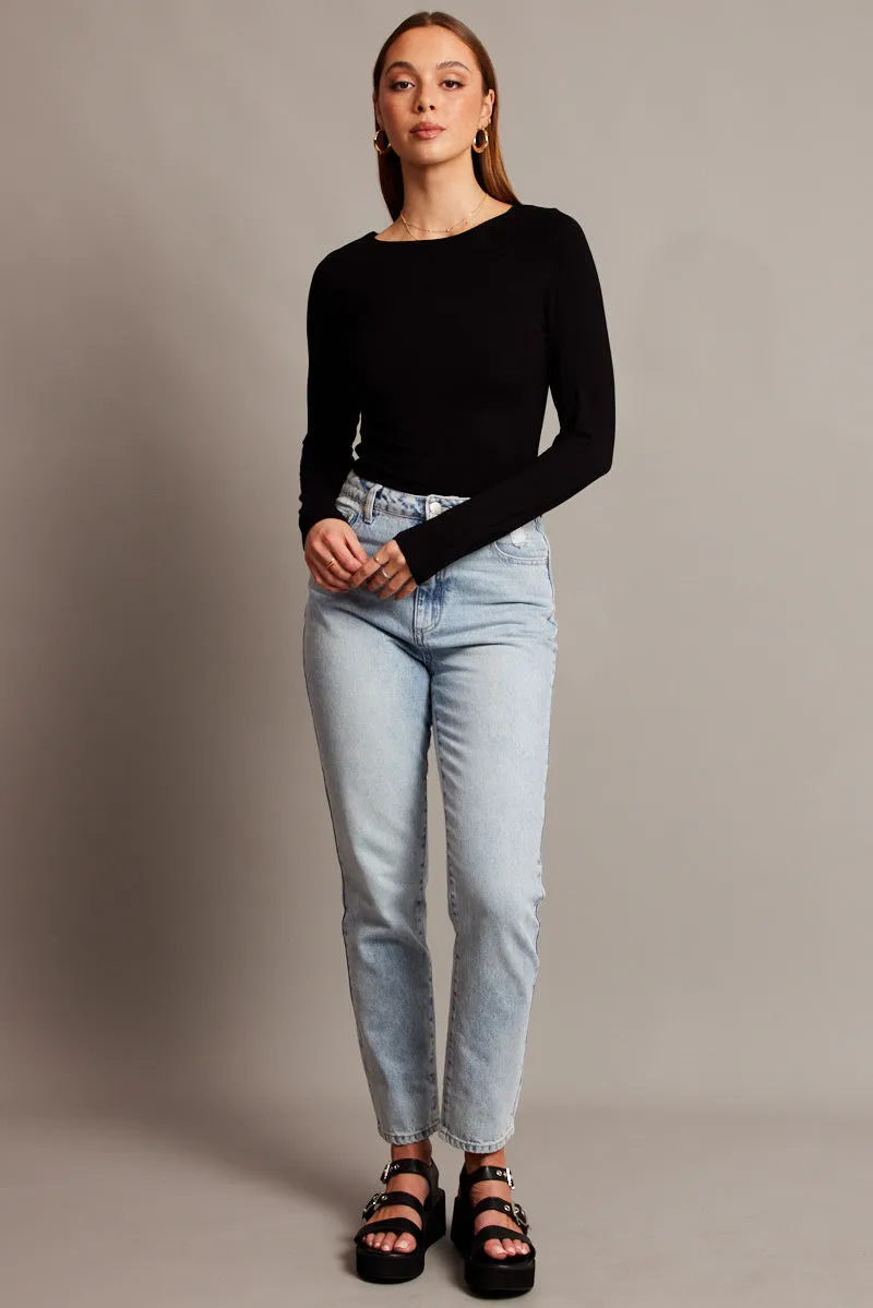 Black Top Long Sleeve Boat Neck Modal sold by Ally Fashion product image thumbnail 2