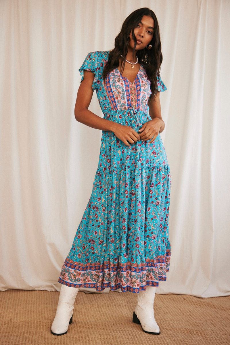 Print Boho Print Maxi Dress Short Sleeve V-Neck sold by Ally Fashion product image thumbnail 3