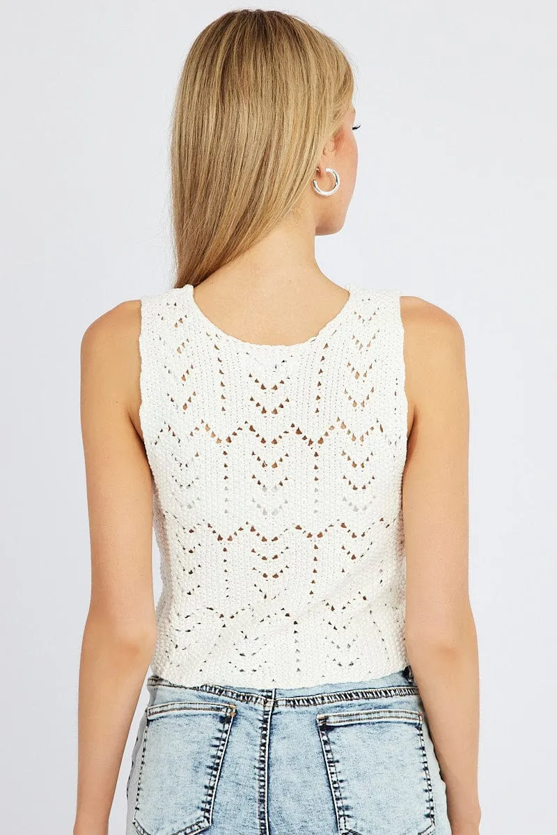 White Knit Vest Sleeveless V Neck Crochet Button Up sold by Ally Fashion product image thumbnail 5