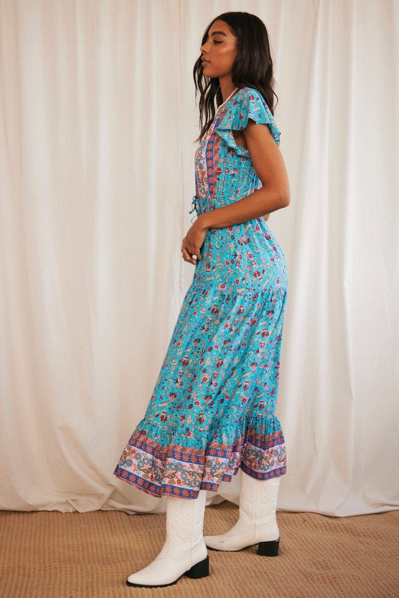 Print Boho Print Maxi Dress Short Sleeve V-Neck sold by Ally Fashion product image thumbnail 4