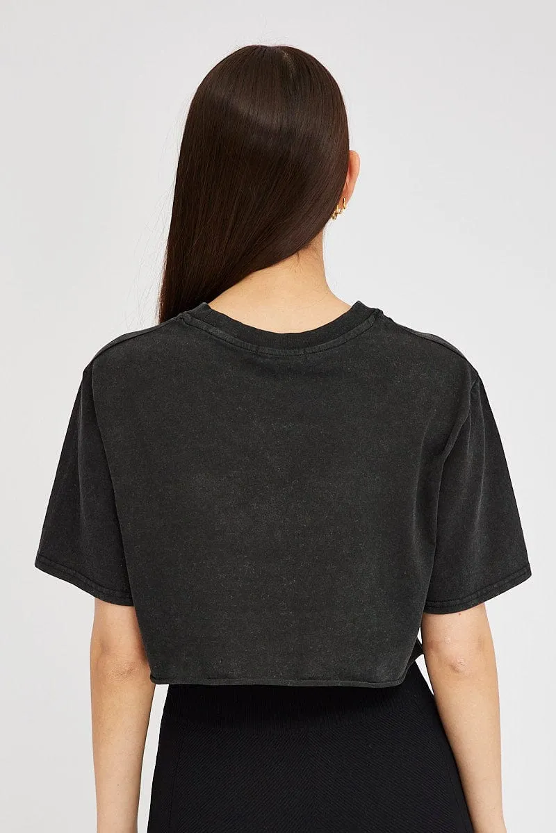 Grey Graphic Tee Short Sleeve Crop Round Neck sold by Ally Fashion product image thumbnail 5