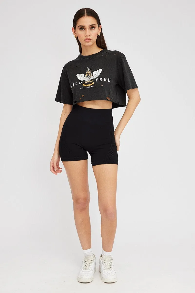 Grey Graphic Tee Short Sleeve Crop Round Neck sold by Ally Fashion product image thumbnail 2