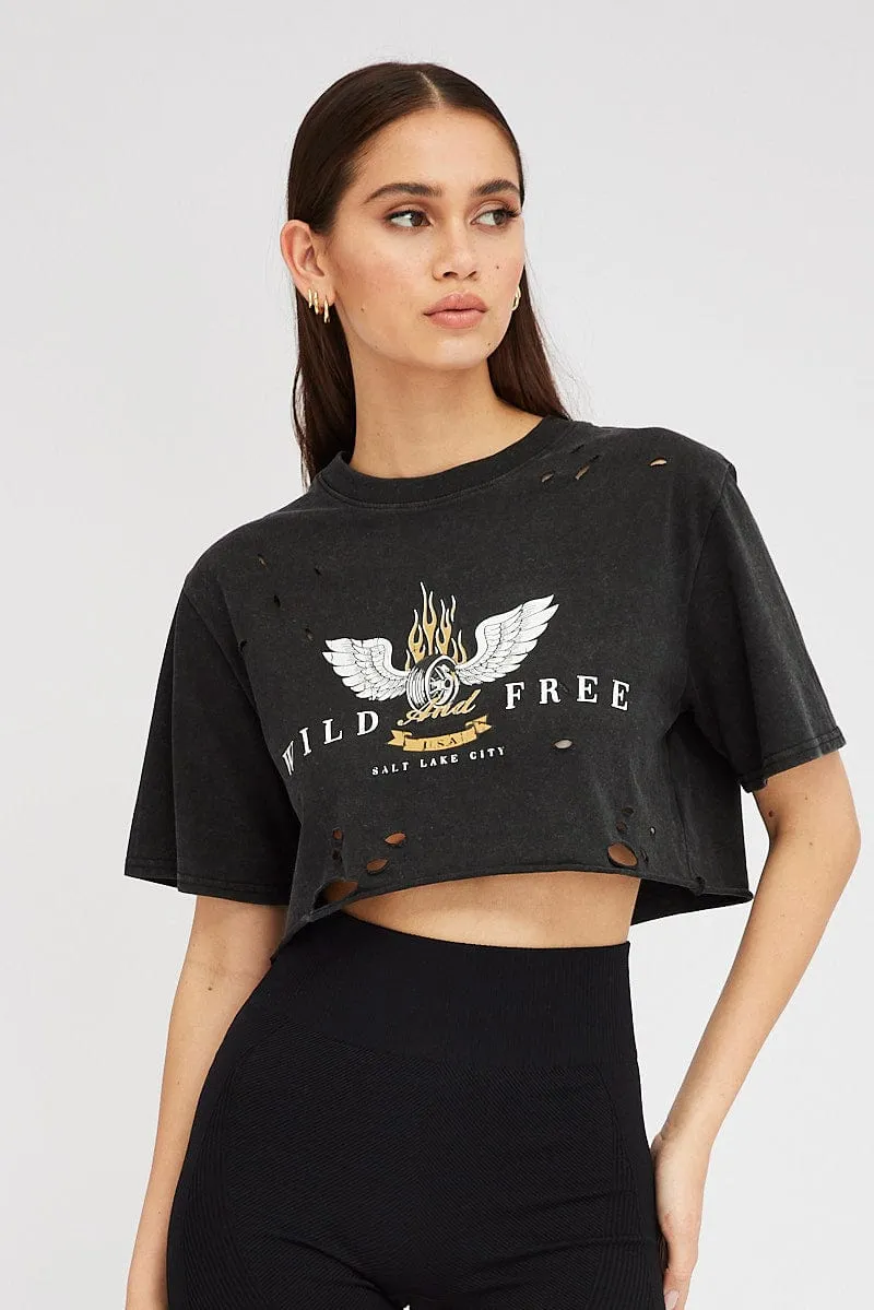 Grey Graphic Tee Short Sleeve Crop Round Neck sold by Ally Fashion product image thumbnail 3