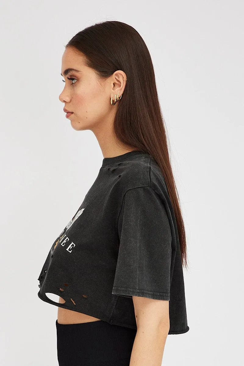 Grey Graphic Tee Short Sleeve Crop Round Neck sold by Ally Fashion product image thumbnail 4