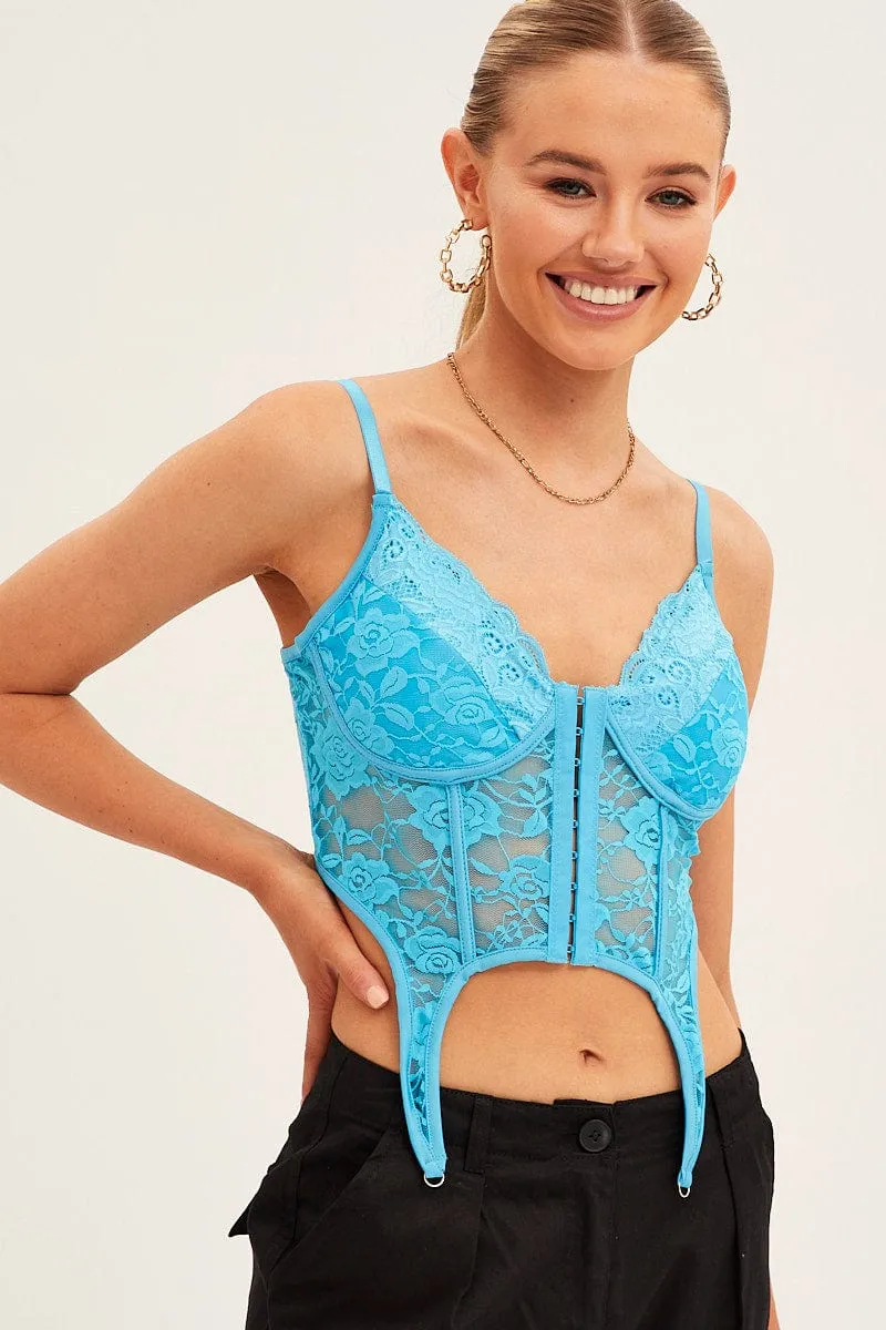 Blue Corset Top Sleeveless Sweetheart Crop Garter Lace sold by Ally Fashion product image thumbnail 3