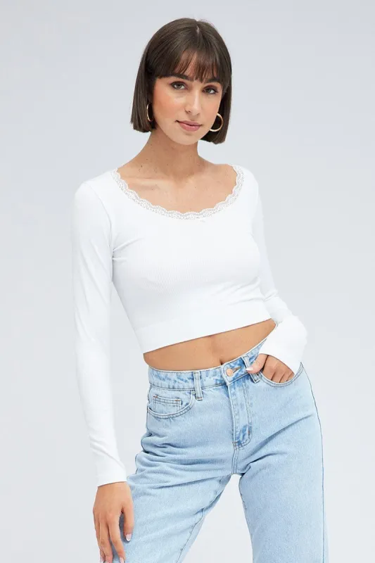 White Top Long Sleeve Round Neck Seamless sold by Ally Fashion