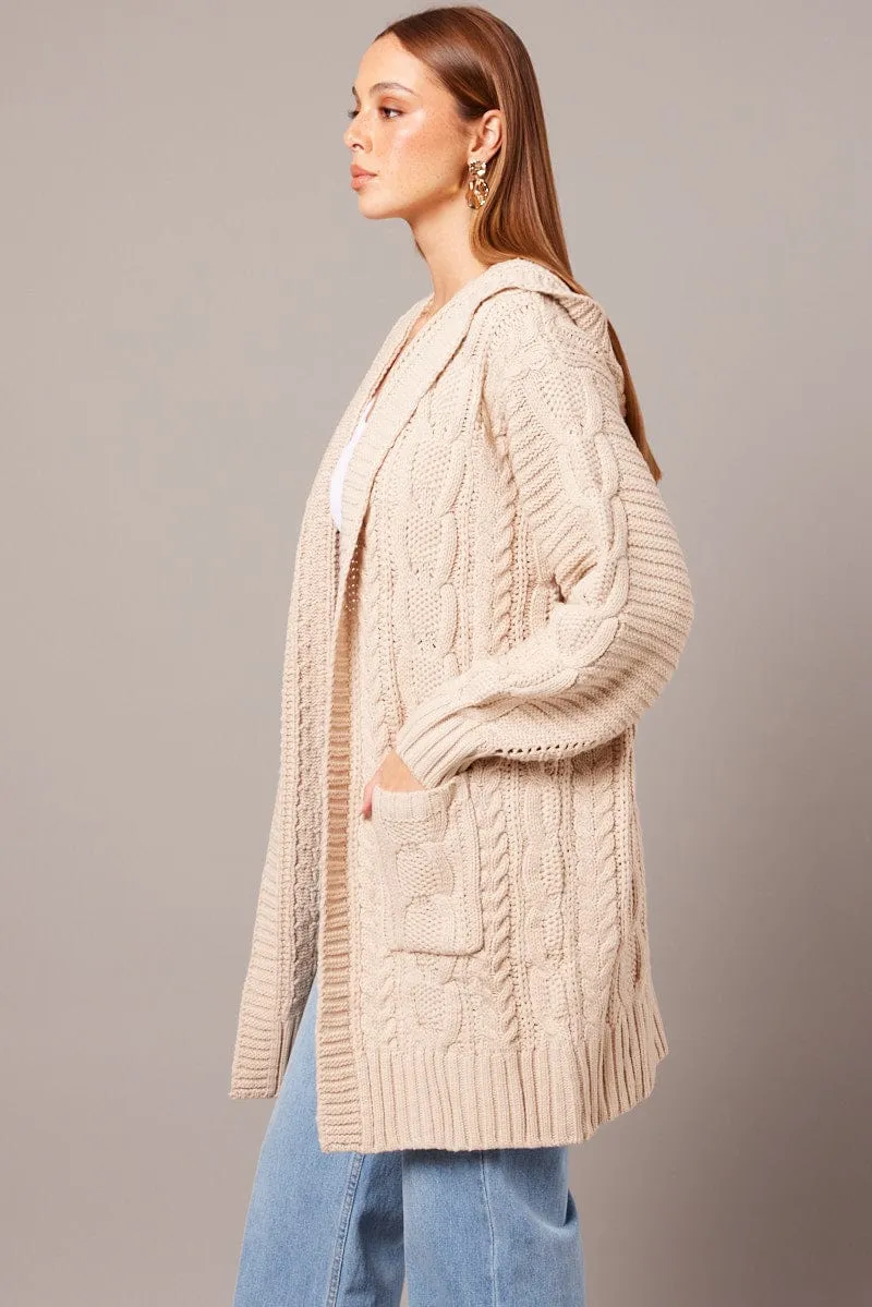 Beige Longline Cardigan Long Sleeve Hooded Cable Knit sold by Ally Fashion product image thumbnail 4