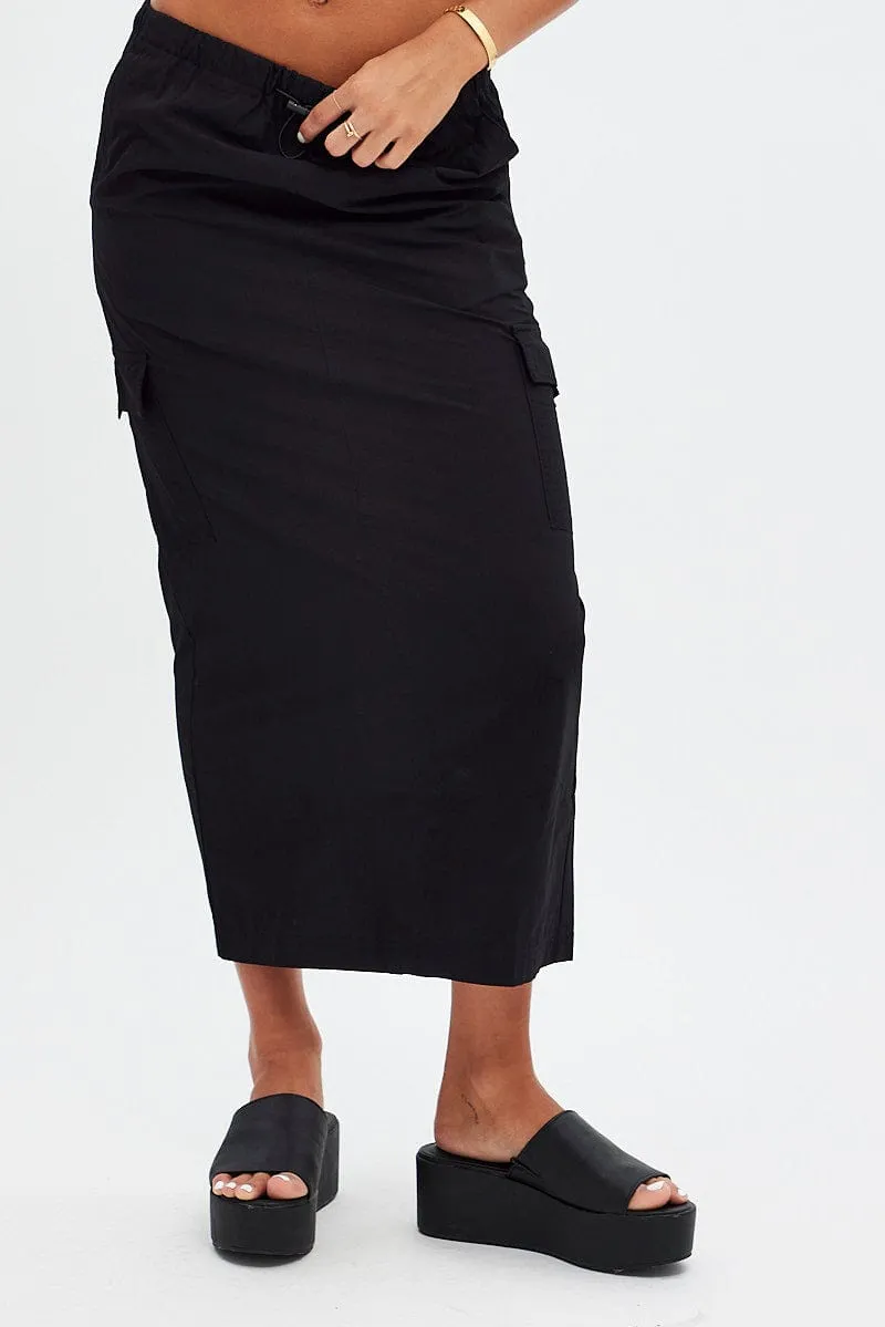 Black Cargo Skirt Midi Cotton sold by Ally Fashion
