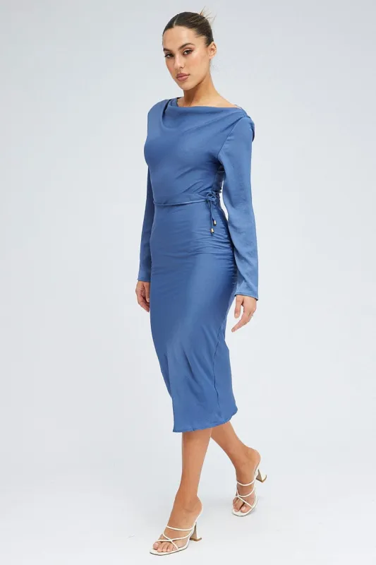 Ink Long Sleeve Satin Slip Midi Dress sold by Ally Fashion