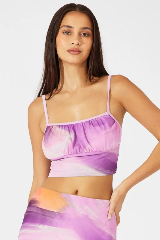 Pink Abstract Singlet Cami Crop Mesh Printed sold by Ally Fashion