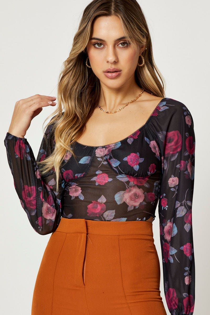 Print Mesh Long Sleeve Top sold by Ally Fashion product image thumbnail 5