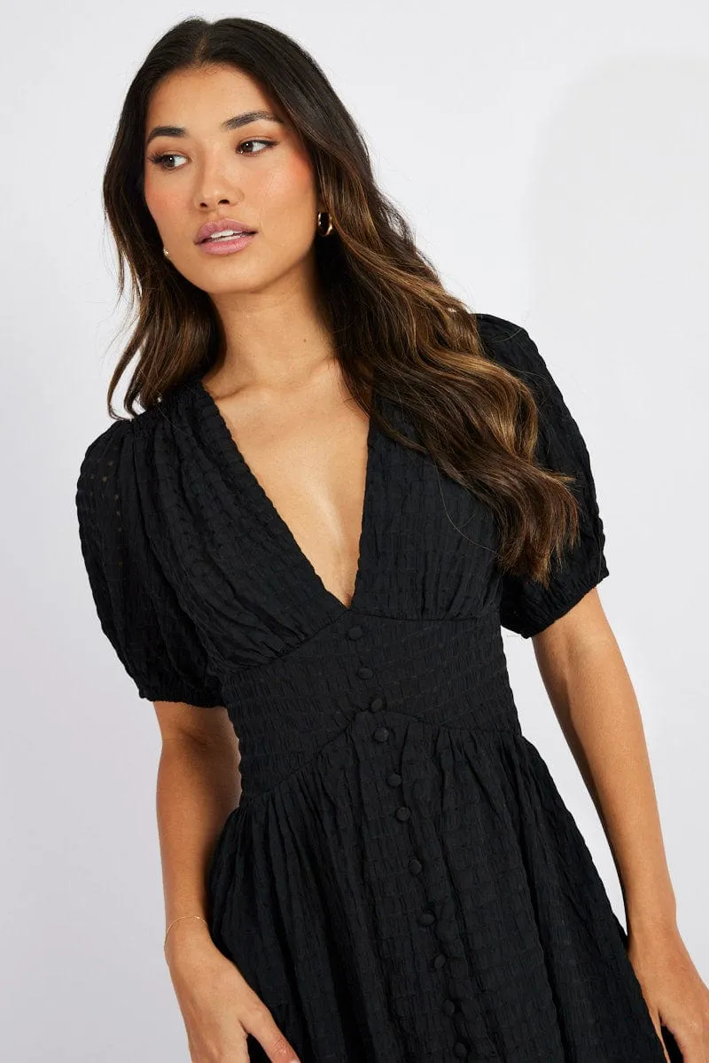 Black Midi Dress Puff Sleeve sold by Ally Fashion product image thumbnail 3