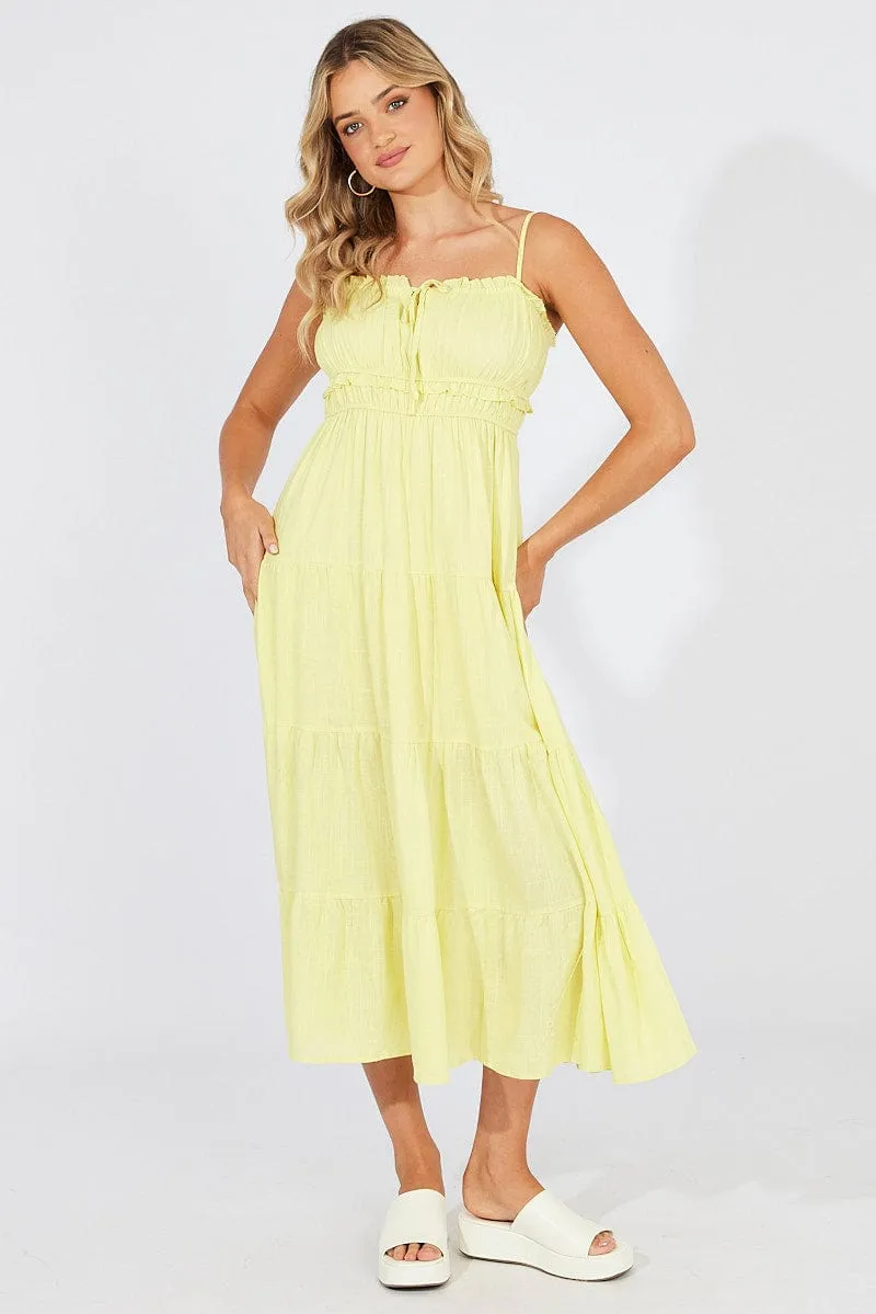 Yellow Midi Dress Sleeveless Ruched Bust Tiered sold by Ally Fashion product image thumbnail 2