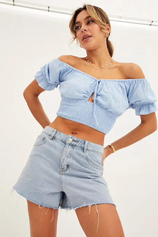 Blue Keyhole Top Short Sleeve Crop Sweetheart Neckline sold by Ally Fashion