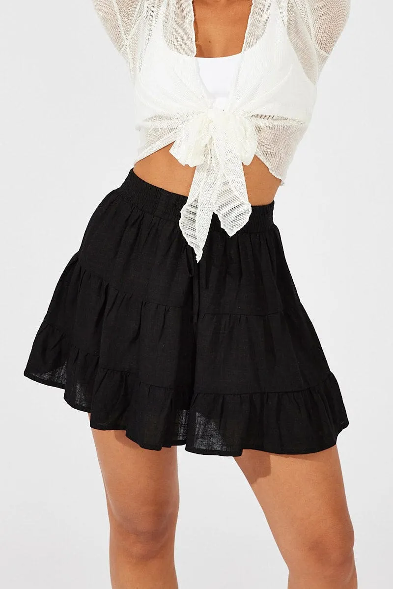 Black Skater Skirt Mini Linen Blend sold by Ally Fashion product image thumbnail 2
