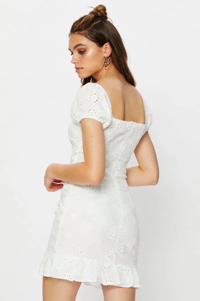 White Broderie Twist Front Frill Hem Mini Dress sold by Ally Fashion product image thumbnail 4