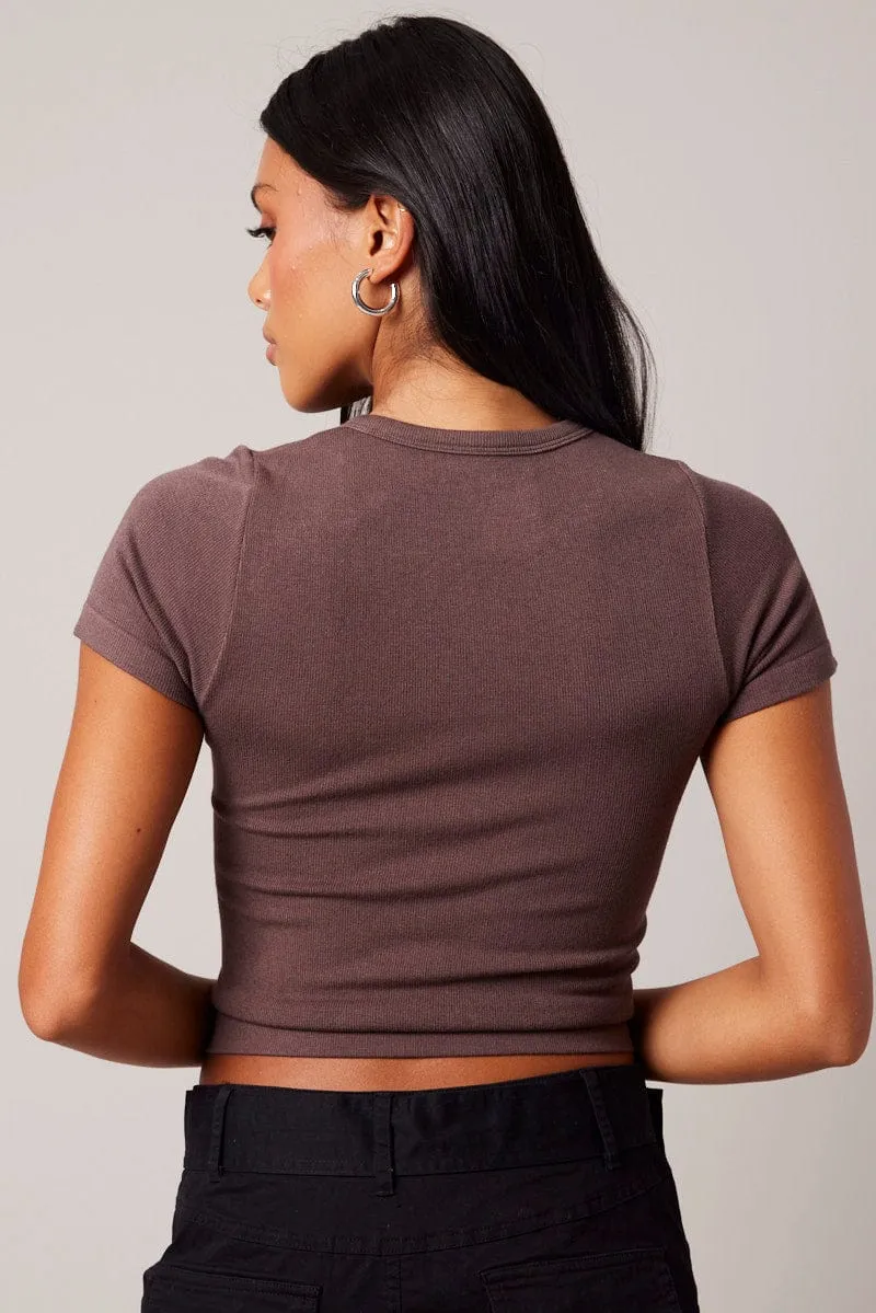 Brown T Shirt Short Sleeve Crew Neck Seamless sold by Ally Fashion product image thumbnail 5
