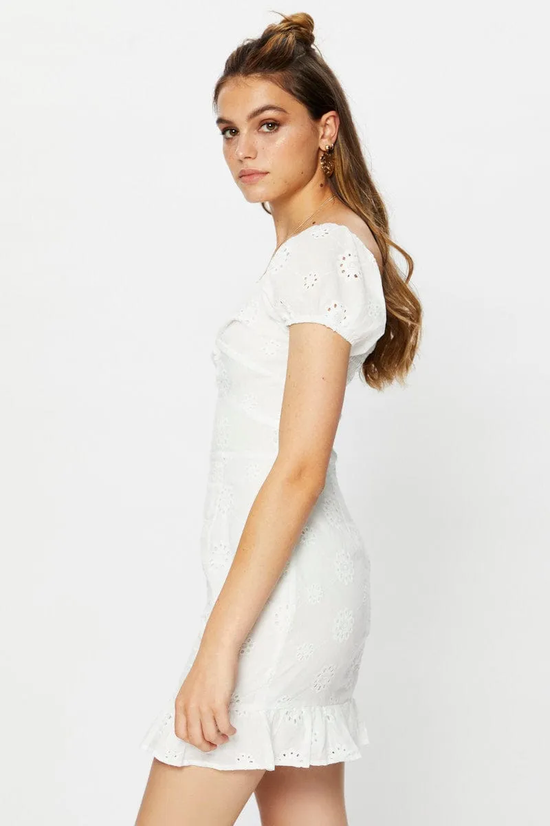 White Broderie Twist Front Frill Hem Mini Dress sold by Ally Fashion product image thumbnail 5