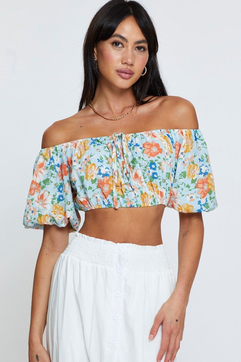 Print Top Short Sleeve Crop Off Shoulder sold by Ally Fashion