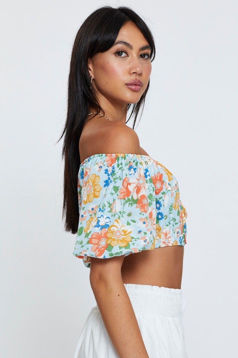 Print Top Short Sleeve Crop Off Shoulder sold by Ally Fashion product image thumbnail 4