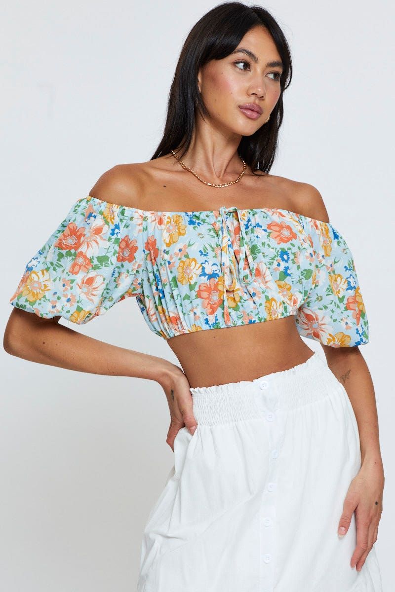 Print Top Short Sleeve Crop Off Shoulder sold by Ally Fashion product image thumbnail 3