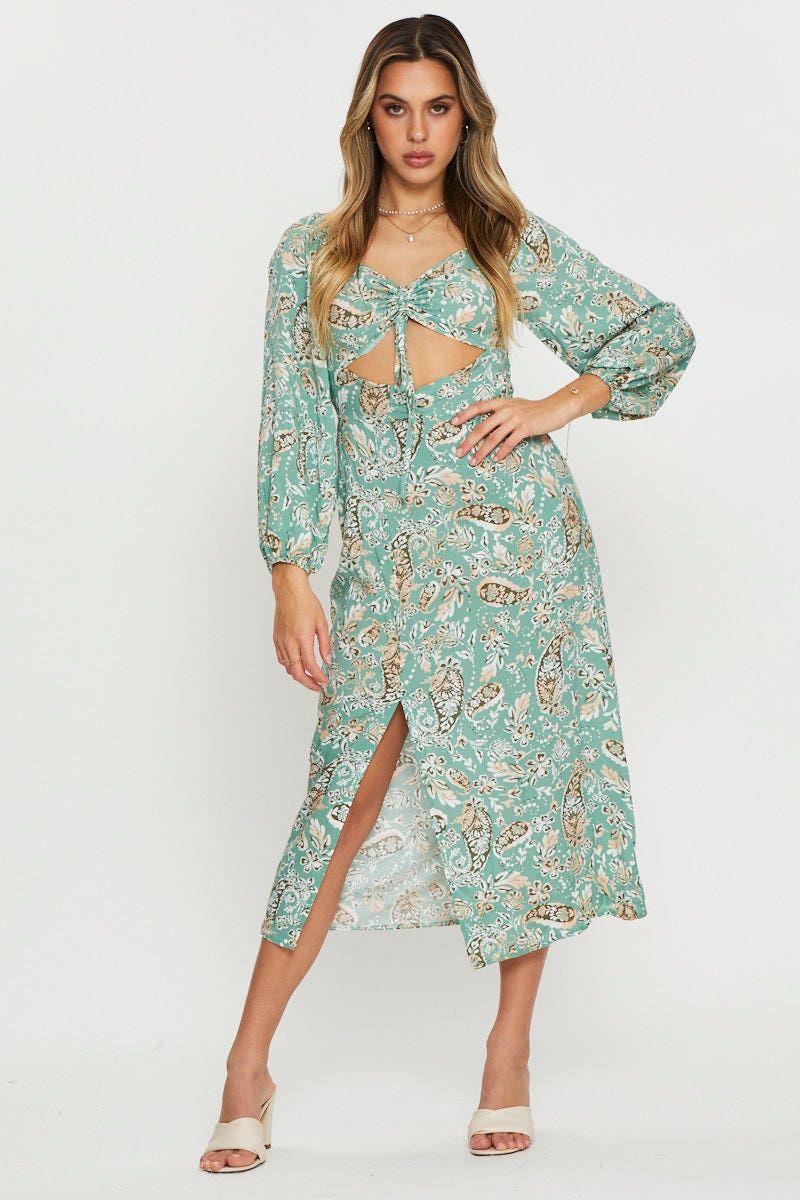 Print Midi Dress Long Sleeve sold by Ally Fashion