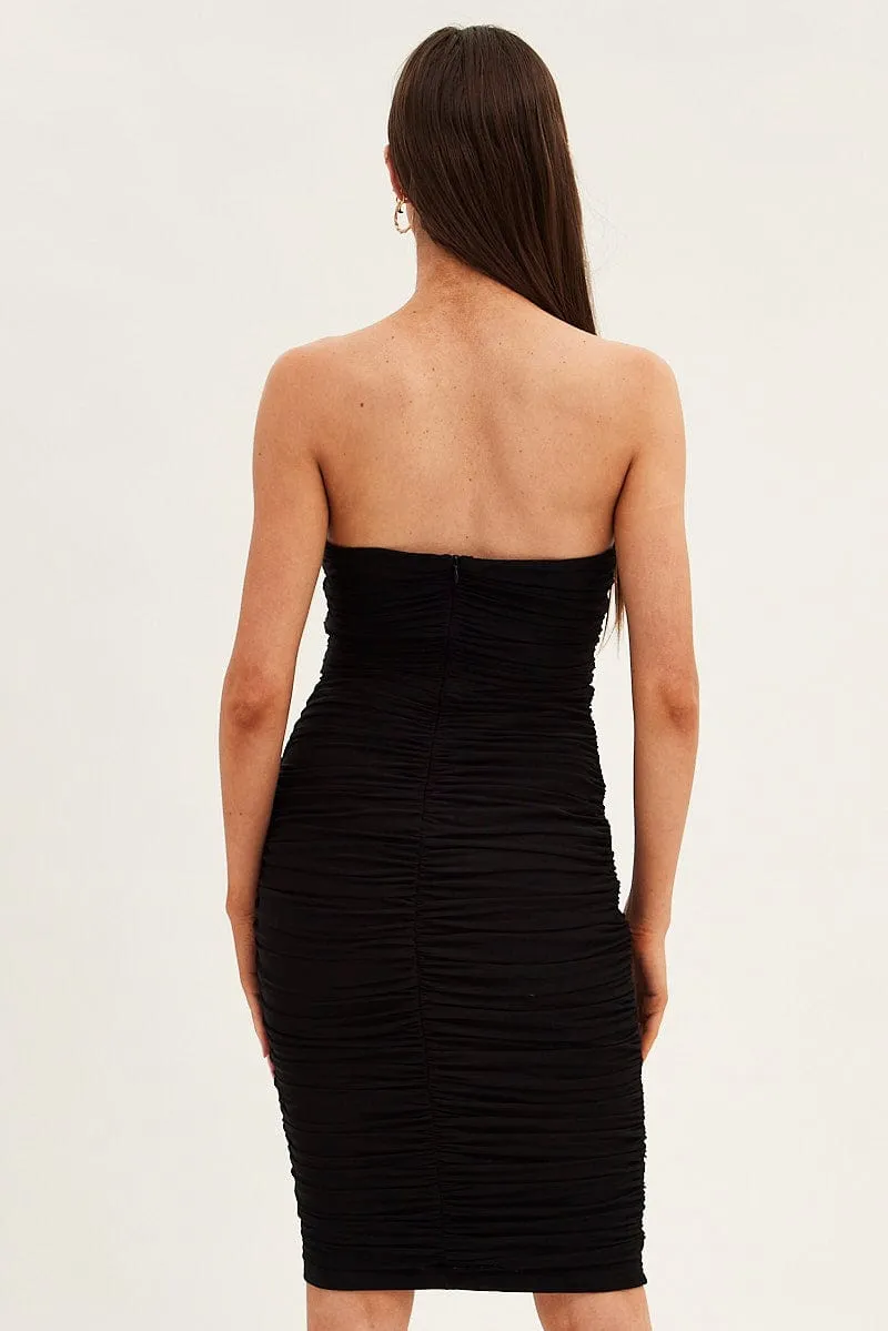 Black Midi Dress Bodycon Ruched Mesh sold by Ally Fashion product image thumbnail 5
