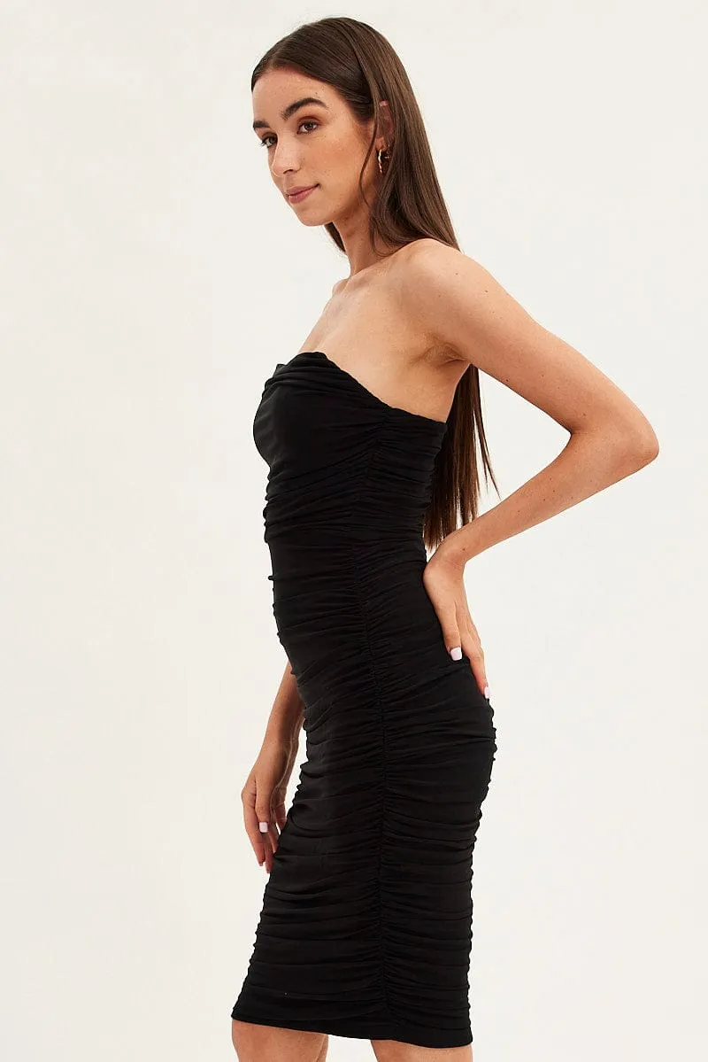 Black Midi Dress Bodycon Ruched Mesh sold by Ally Fashion product image thumbnail 4