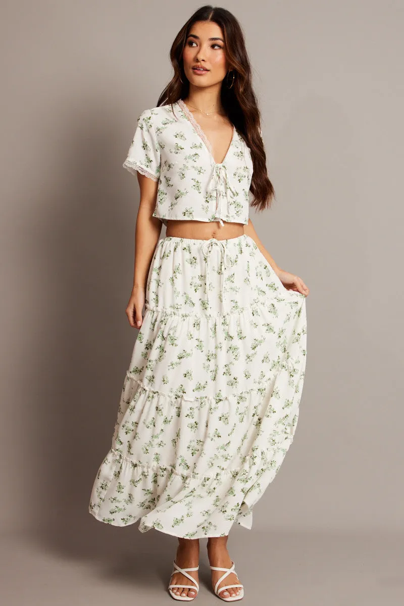 Green Floral Tie Up Lace Trim Top Short Sleeve Crop sold by Ally Fashion product image thumbnail 2