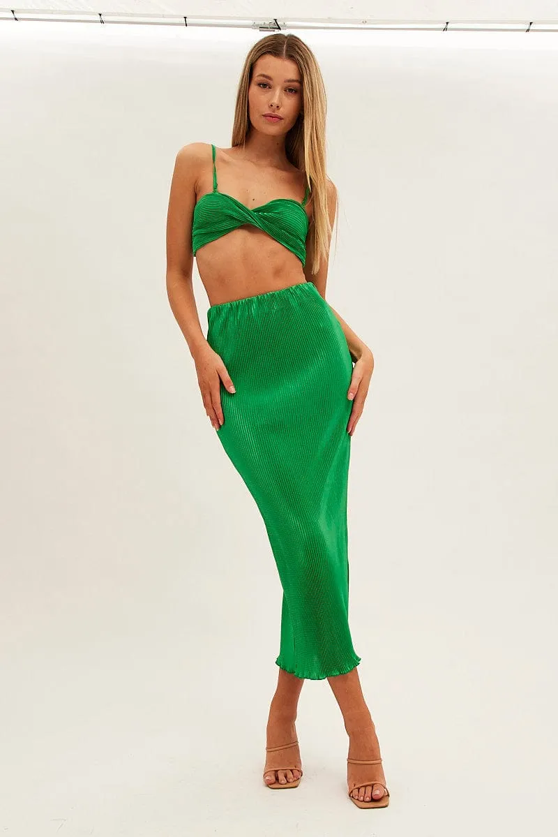 Green Plisse Skirt Maxi High Rise sold by Ally Fashion
