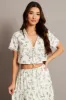 Green Floral Tie Up Lace Trim Top Short Sleeve Crop sold by Ally Fashion