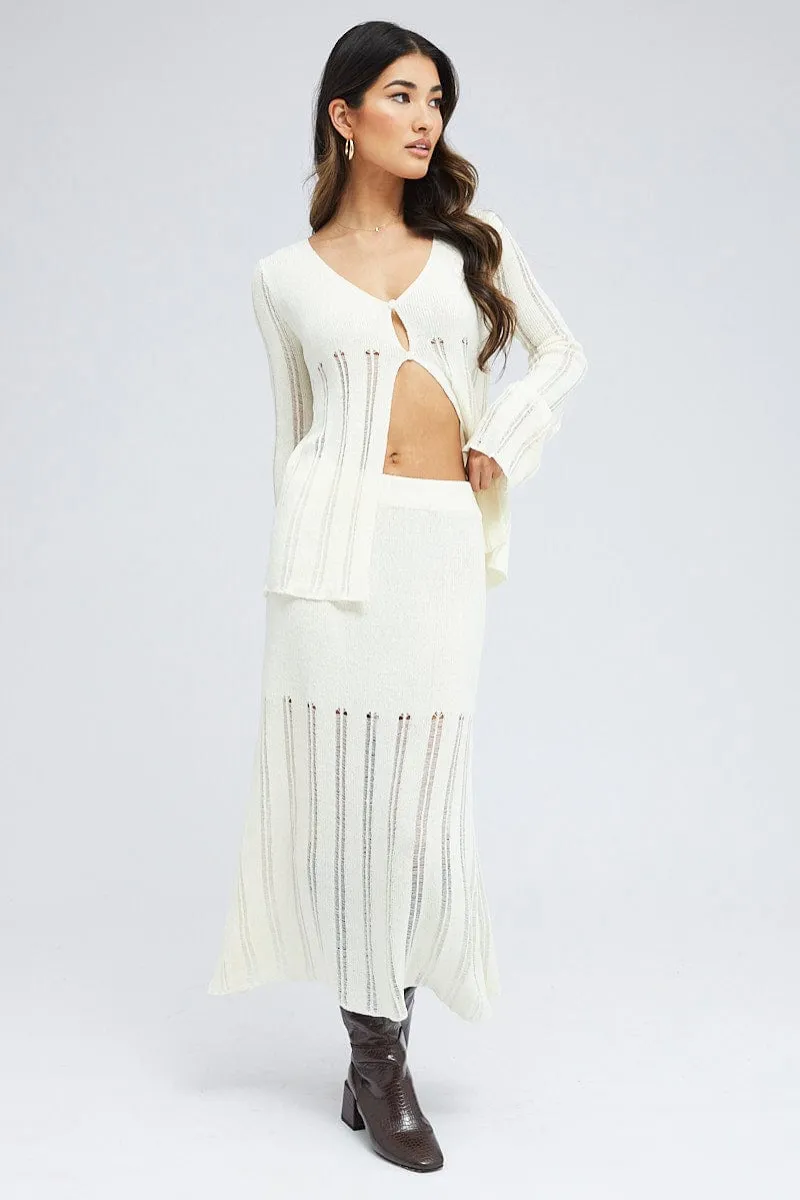 White Midi Skirt High Waisted A-line Ladder Knit sold by Ally Fashion