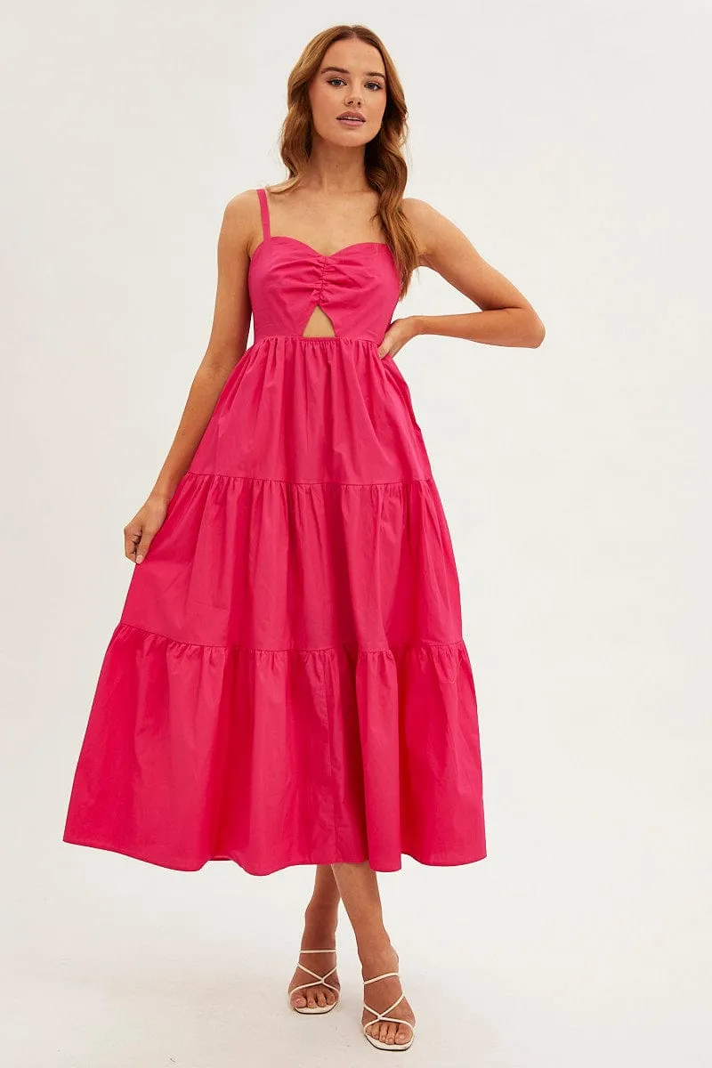 Pink Maxi Dress Sleeveless Ruched Front sold by Ally Fashion