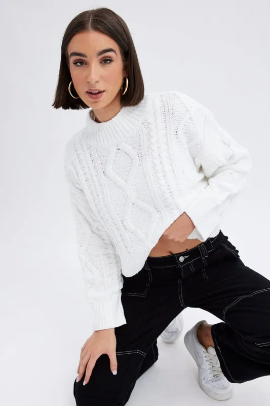 White Cable Knit Jumper Long Sleeve sold by Ally Fashion