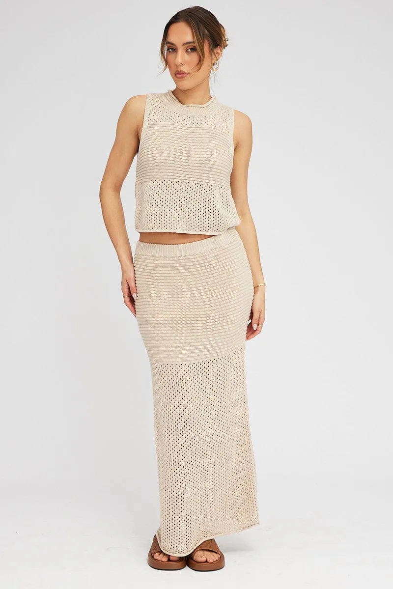 Beige Knit Skirt Midi Crochet sold by Ally Fashion product image thumbnail 3