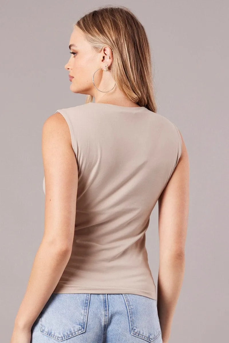 Beige Scoop Neck Tank Sleeveless sold by Ally Fashion product image thumbnail 5