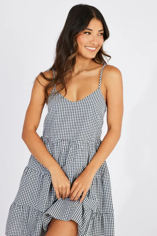 Black Check Fit and Flare Dress Sleeveless Tiered sold by Ally Fashion