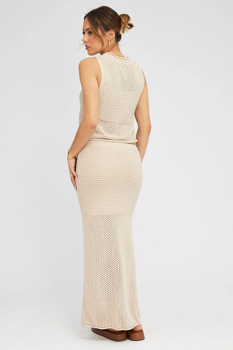 Beige Knit Skirt Midi Crochet sold by Ally Fashion product image thumbnail 5