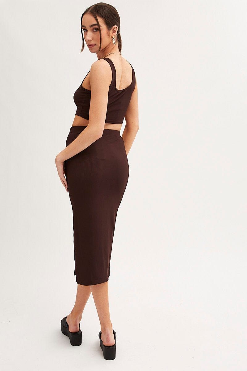 Brown Midi Skirt Front Split Jersey sold by Ally Fashion product image thumbnail 5