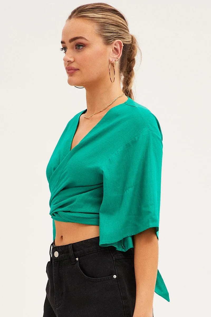 Green Tie Bolero Short Sleeve Linen Blend sold by Ally Fashion product image thumbnail 4