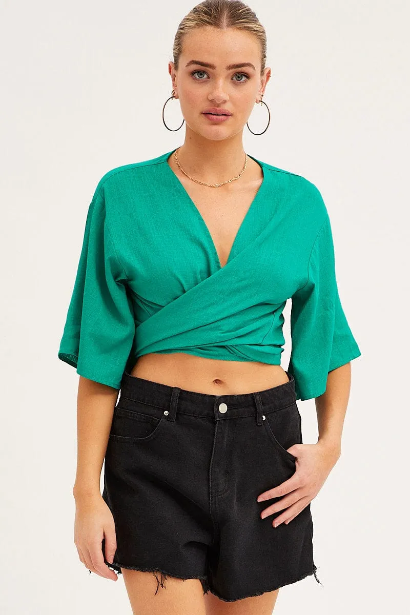 Green Tie Bolero Short Sleeve Linen Blend sold by Ally Fashion product image thumbnail 3